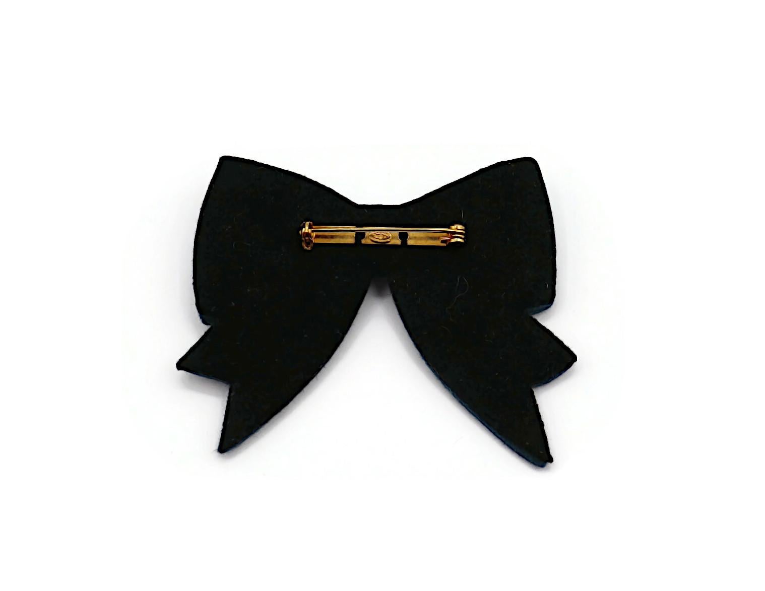 CHANEL Blue & Green Felt CC Bow Brooch 2