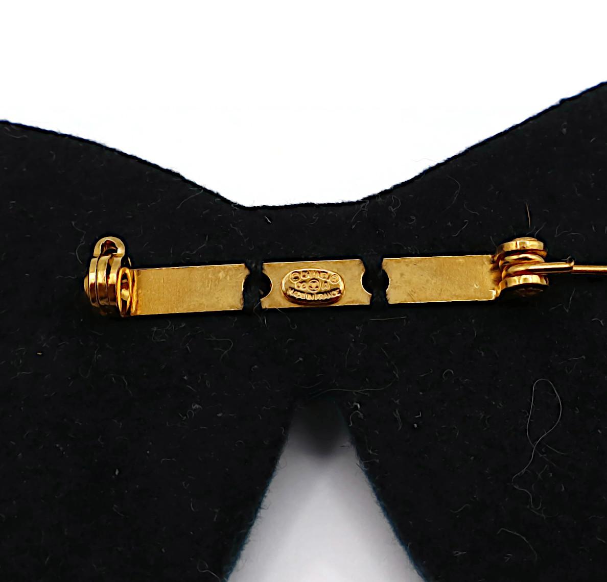 CHANEL Blue & Green Felt CC Bow Brooch 3