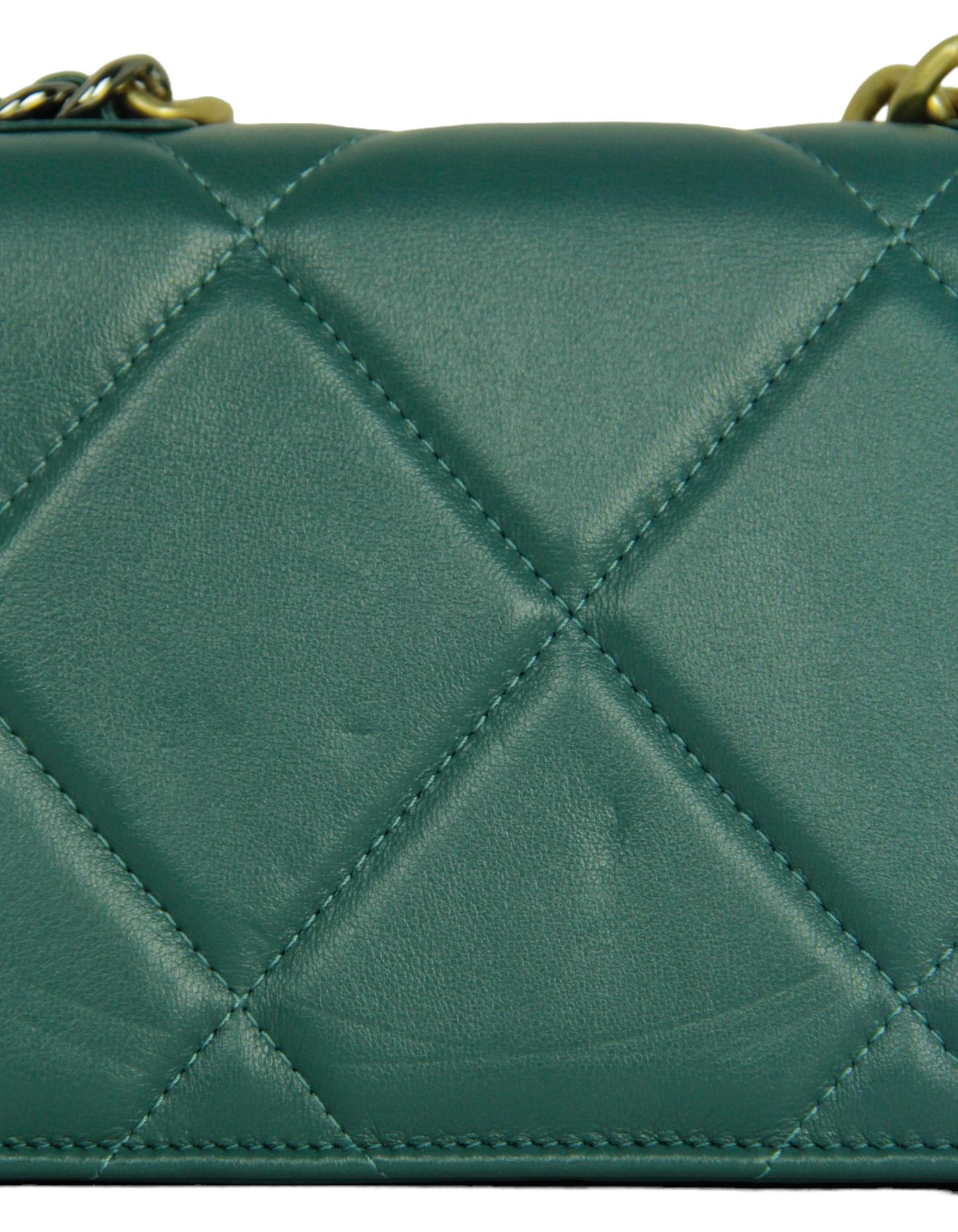 Chanel Blue-Green Lambskin Quilted 19 Wallet On Chain WOC Crossbody Bag 6