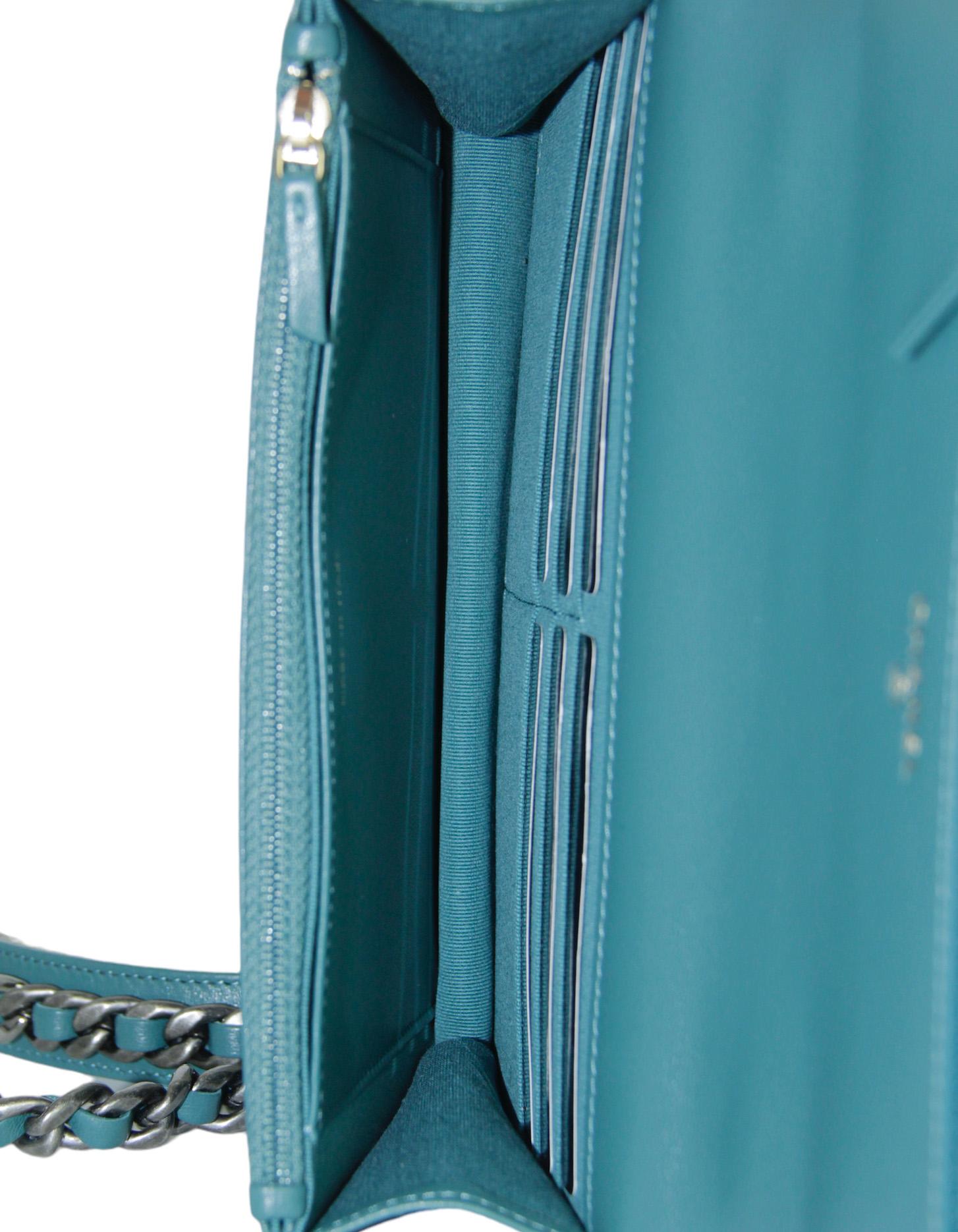 Chanel Blue-Green Lambskin Quilted 19 Wallet On Chain WOC Crossbody Bag 2