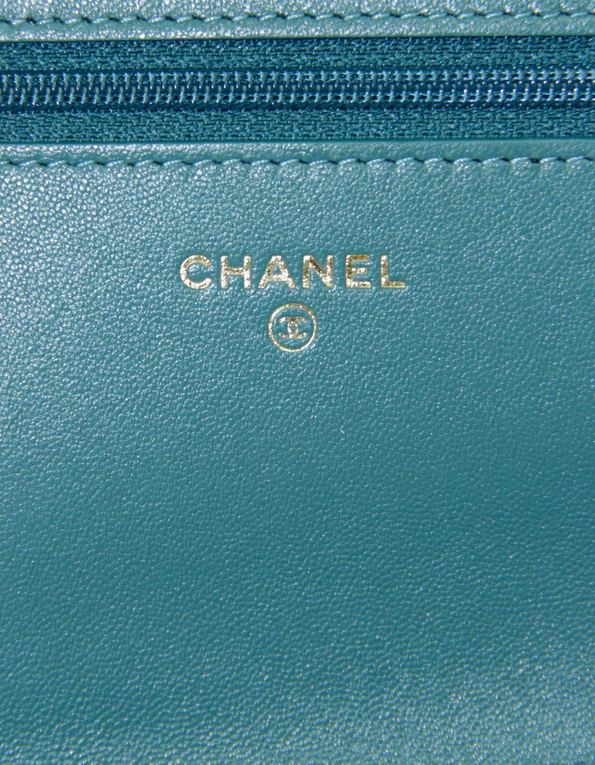 Chanel Blue-Green Lambskin Quilted 19 Wallet On Chain WOC Crossbody Bag 4