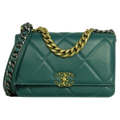 Chanel Blue-Green Lambskin Quilted 19 Wallet On Chain WOC Crossbody Bag