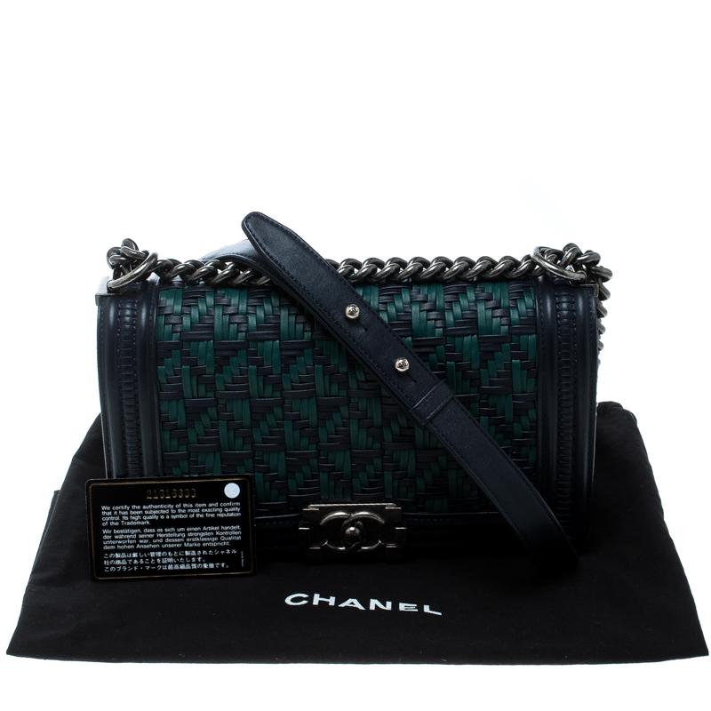 Chanel Blue/Green Woven Leather Medium Boy Flap Bag 7