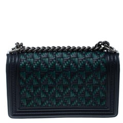Chanel Blue/Green Woven Leather Medium Boy Flap Bag