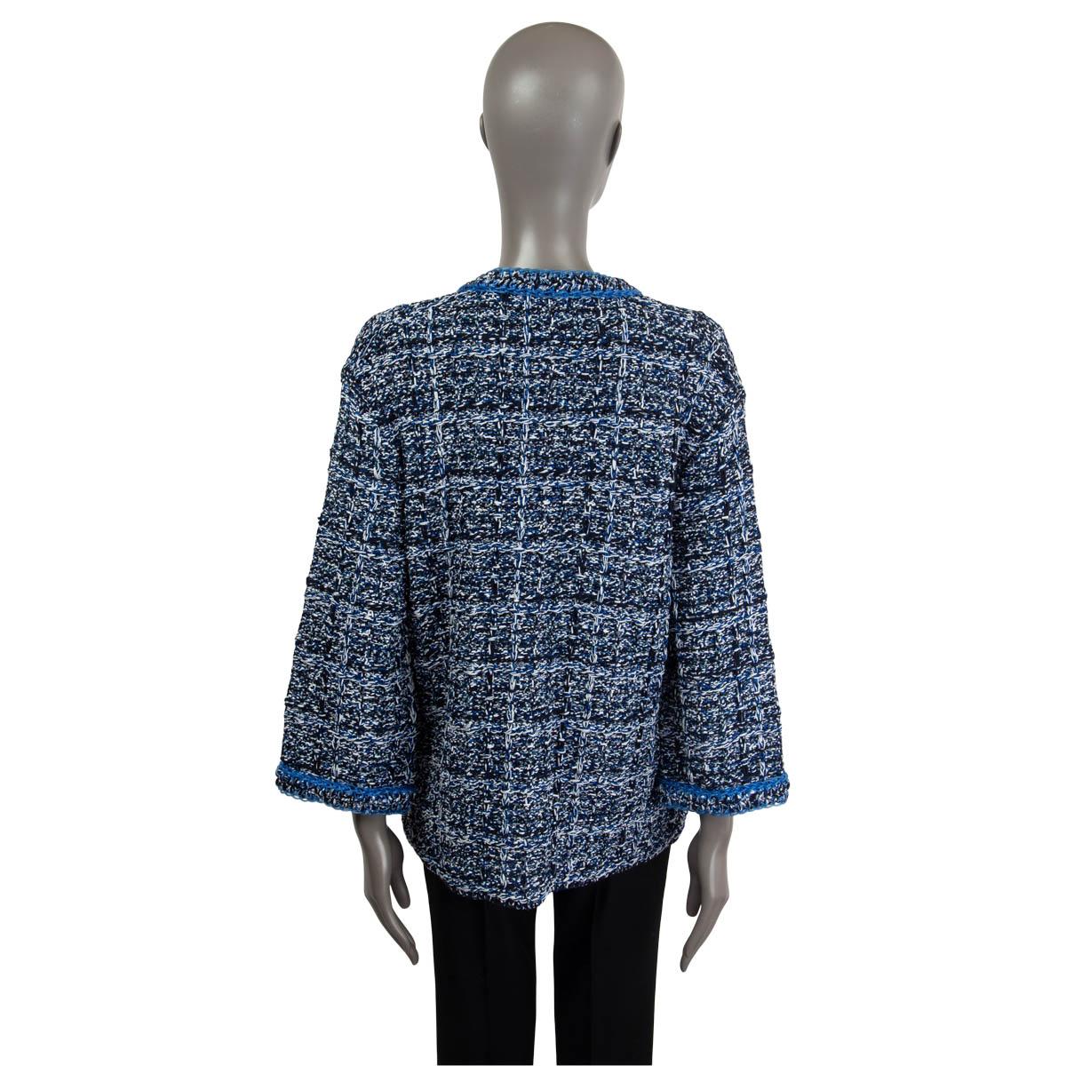 Gray CHANEL blue grey cotton 2017 17S CHAIN TRIM OVERSIZED CROCHET KNIT Jacket 40 M For Sale