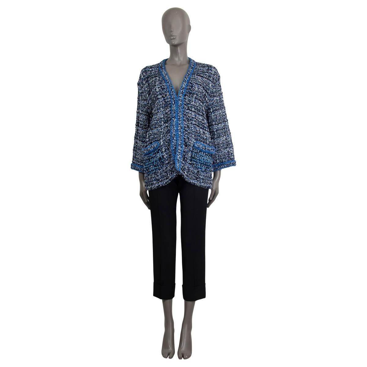 Women's CHANEL blue grey cotton 2017 17S CHAIN TRIM OVERSIZED CROCHET KNIT Jacket 40 M For Sale