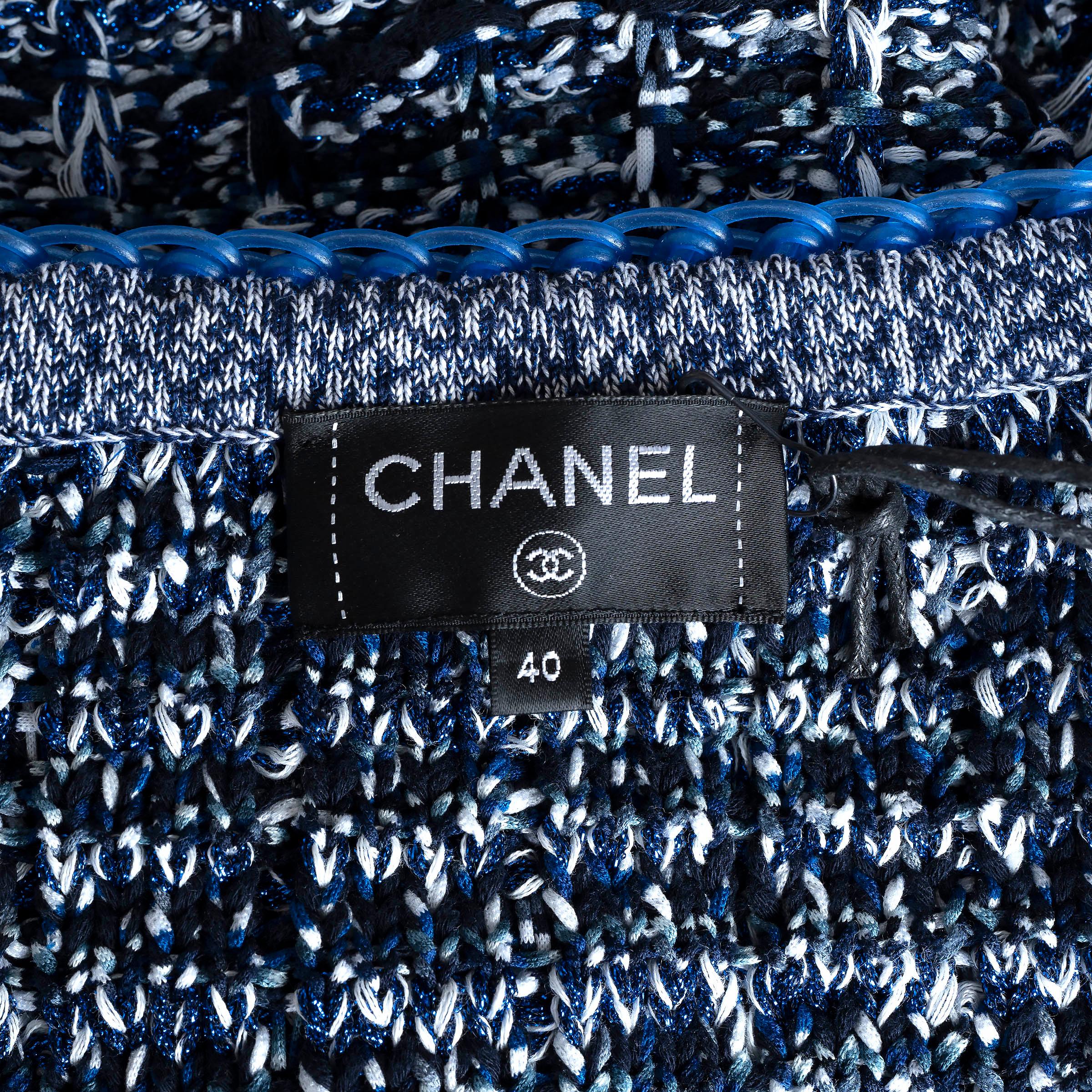 CHANEL blue grey cotton 2017 17S CHAIN TRIM OVERSIZED CROCHET KNIT Jacket 40 M For Sale 3