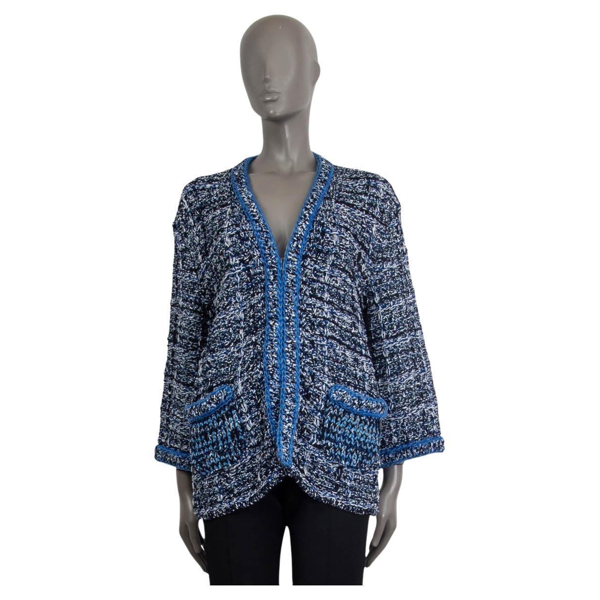 CHANEL blue grey cotton 2017 17S CHAIN TRIM OVERSIZED CROCHET KNIT Jacket 40 M For Sale