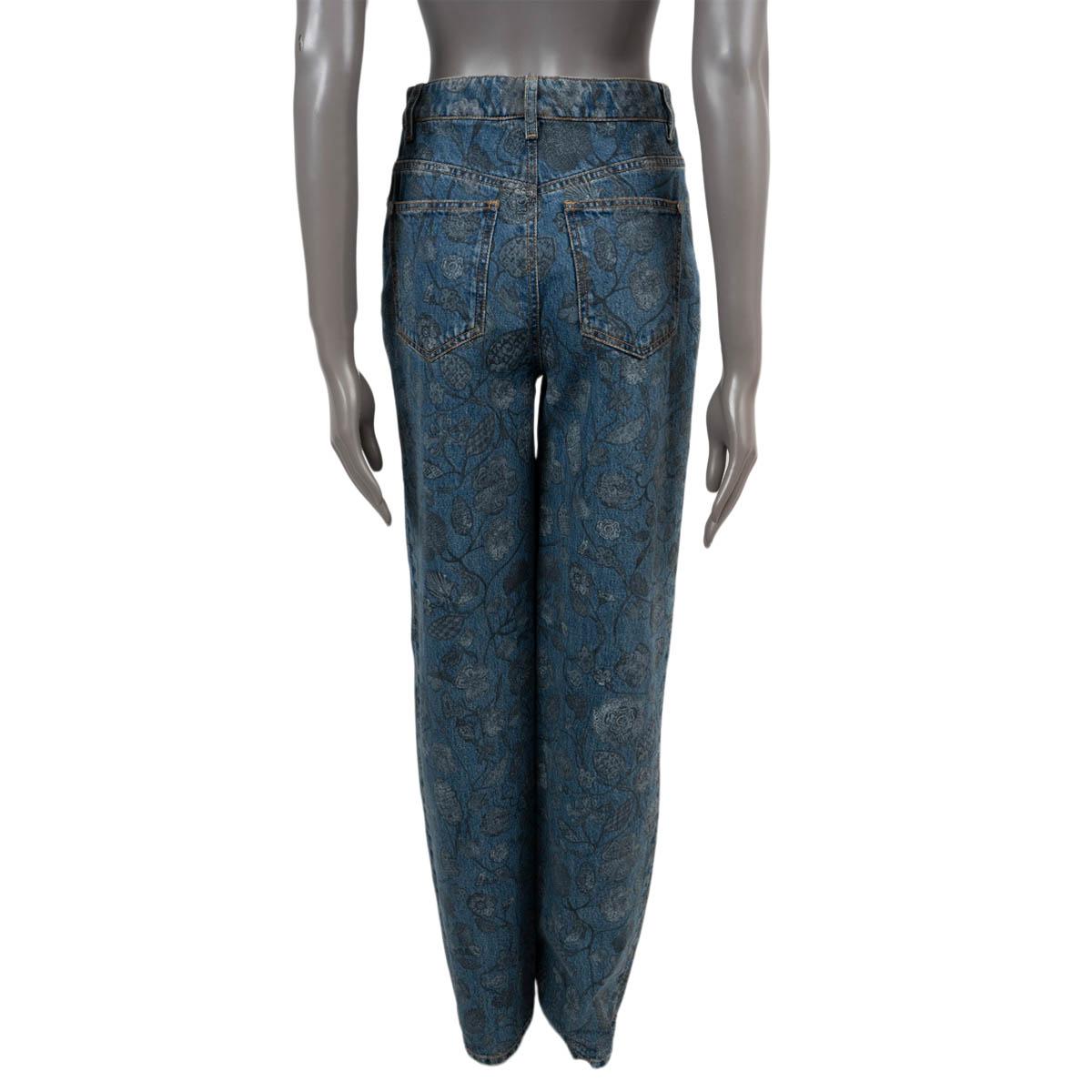 Women's CHANEL blue & grey cotton 2021 21A CHATEAU DES DAMES FLORAL JEANS Pants 36 XS For Sale