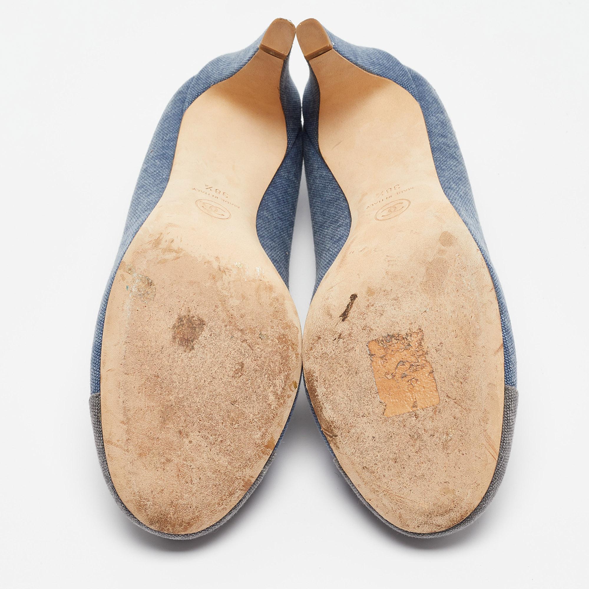 Chanel Blue/Grey Denim Camelia Cap Toe Pumps Size 38.5 1
