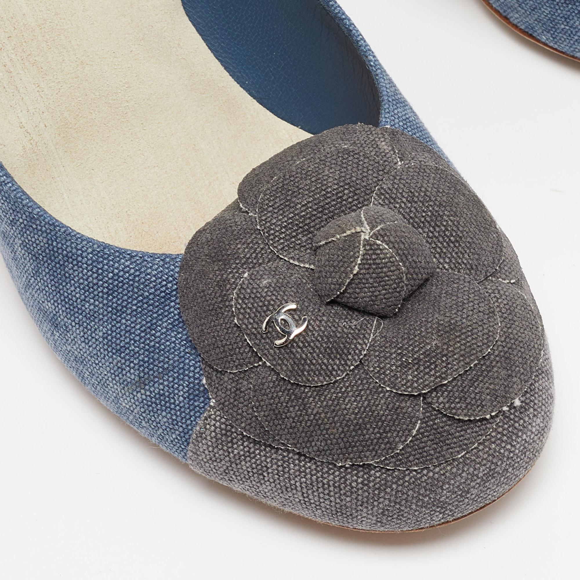 Chanel Blue/Grey Denim Camelia Cap Toe Pumps Size 38.5 2