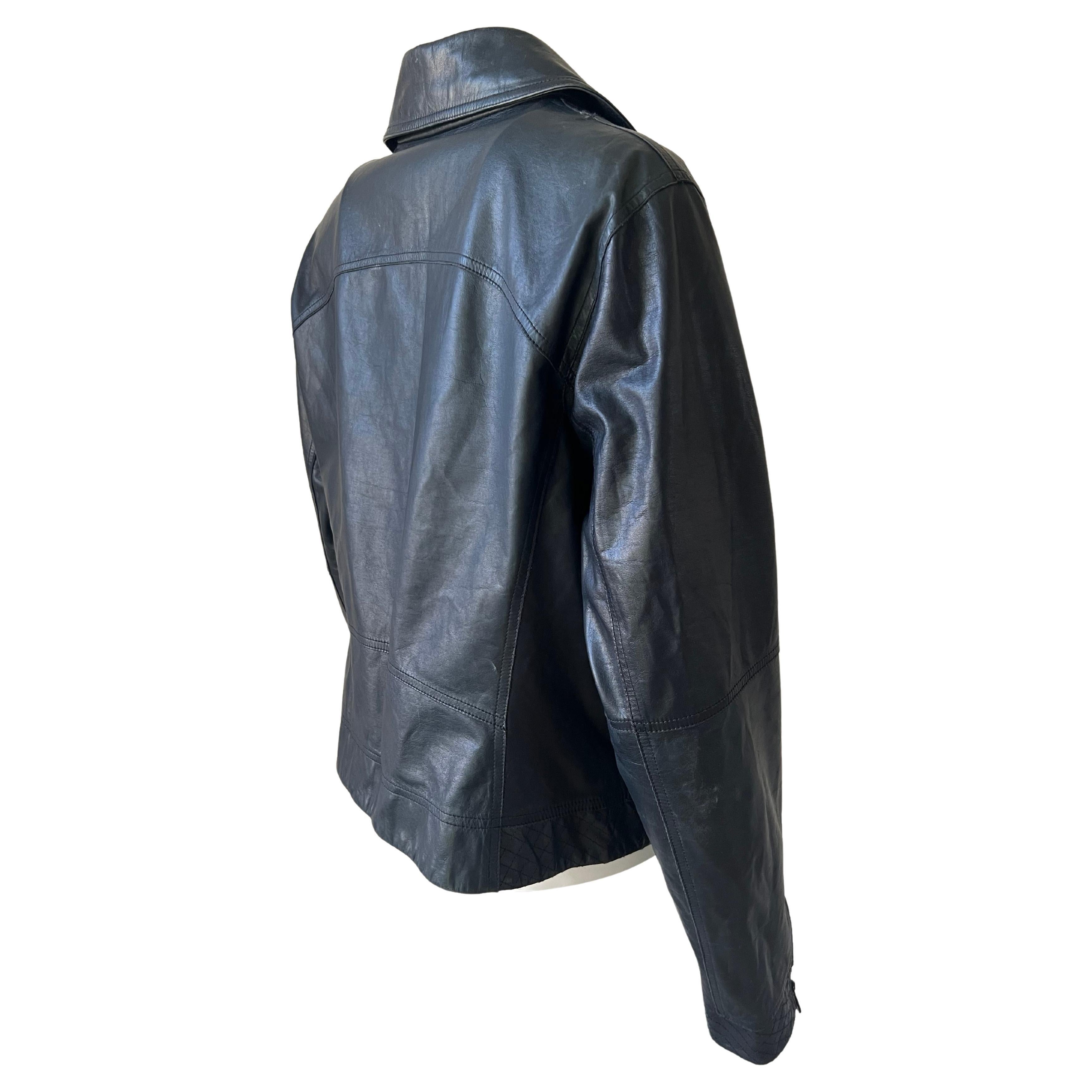 Gray Chanel blue Grey Perfecto Leather Jacket For Sale