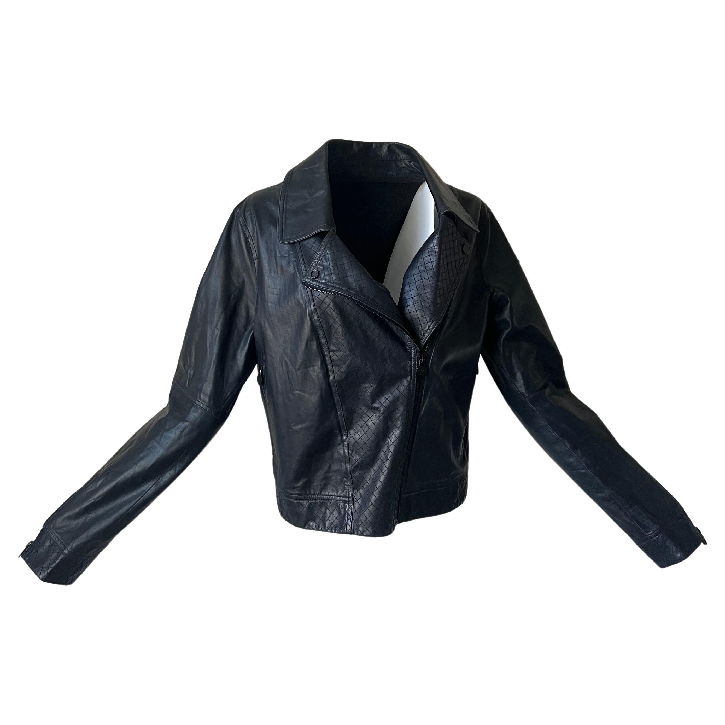Chanel blue Grey Perfecto Leather Jacket For Sale 4