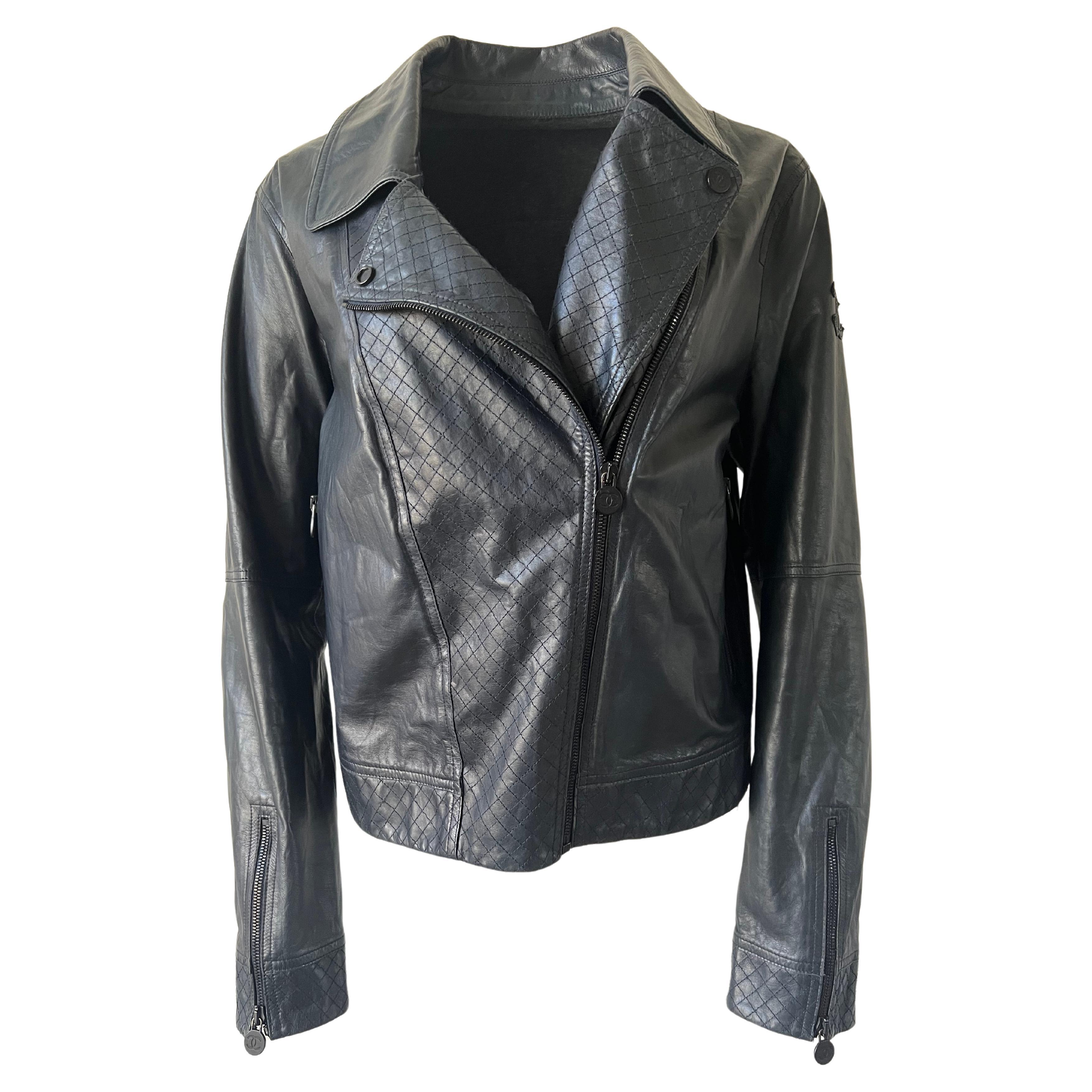 Chanel Blue Grey Perfecto Leather Jacket