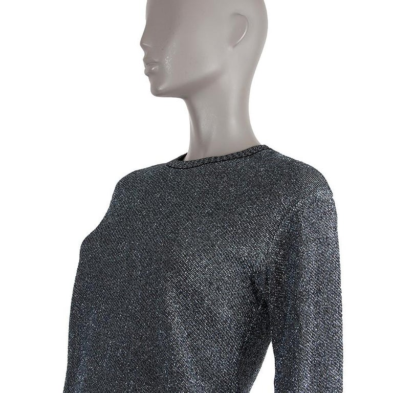 CHANEL blue and grey rayon LUREX Crewneck Sweater 38 S at 1stDibs