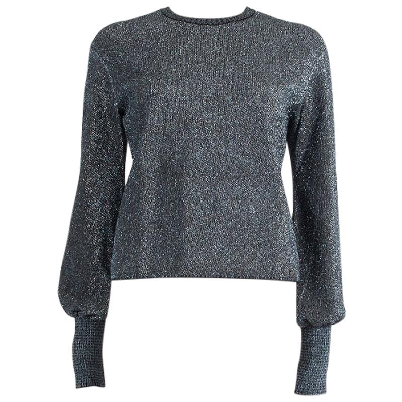 CHANEL blue & grey rayon LUREX Crewneck Sweater 38 S