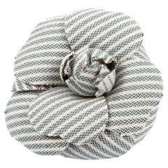 Chanel Blue Grey Stripy SMALL Camelia Brooch