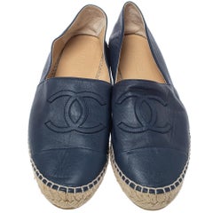 Chanel Blue Ieather CC Logo Espadrilles Size 40