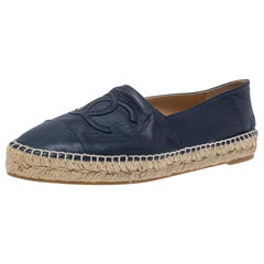 Chanel Blue Ieather CC Logo Espadrilles Size 40