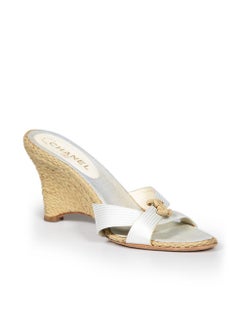 Chanel Blue Interlocking CC Raffia Wedge Sandals Size IT 42