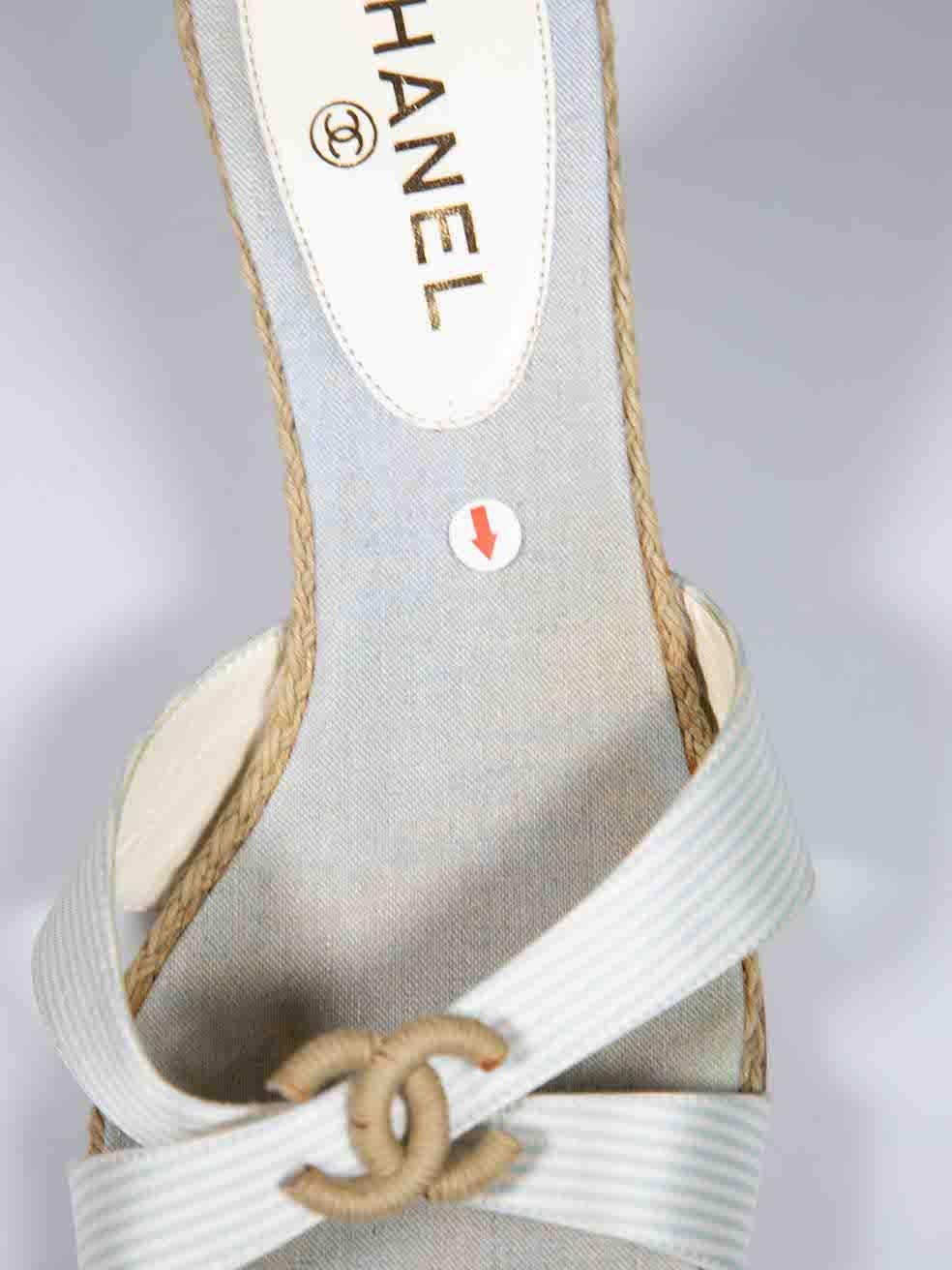 Chanel Blue Interlocking CC Raffia Wedge Sandals Size IT 42 4