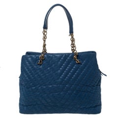 Chanel Blue Iridescent Chevron Leather Chain Bag