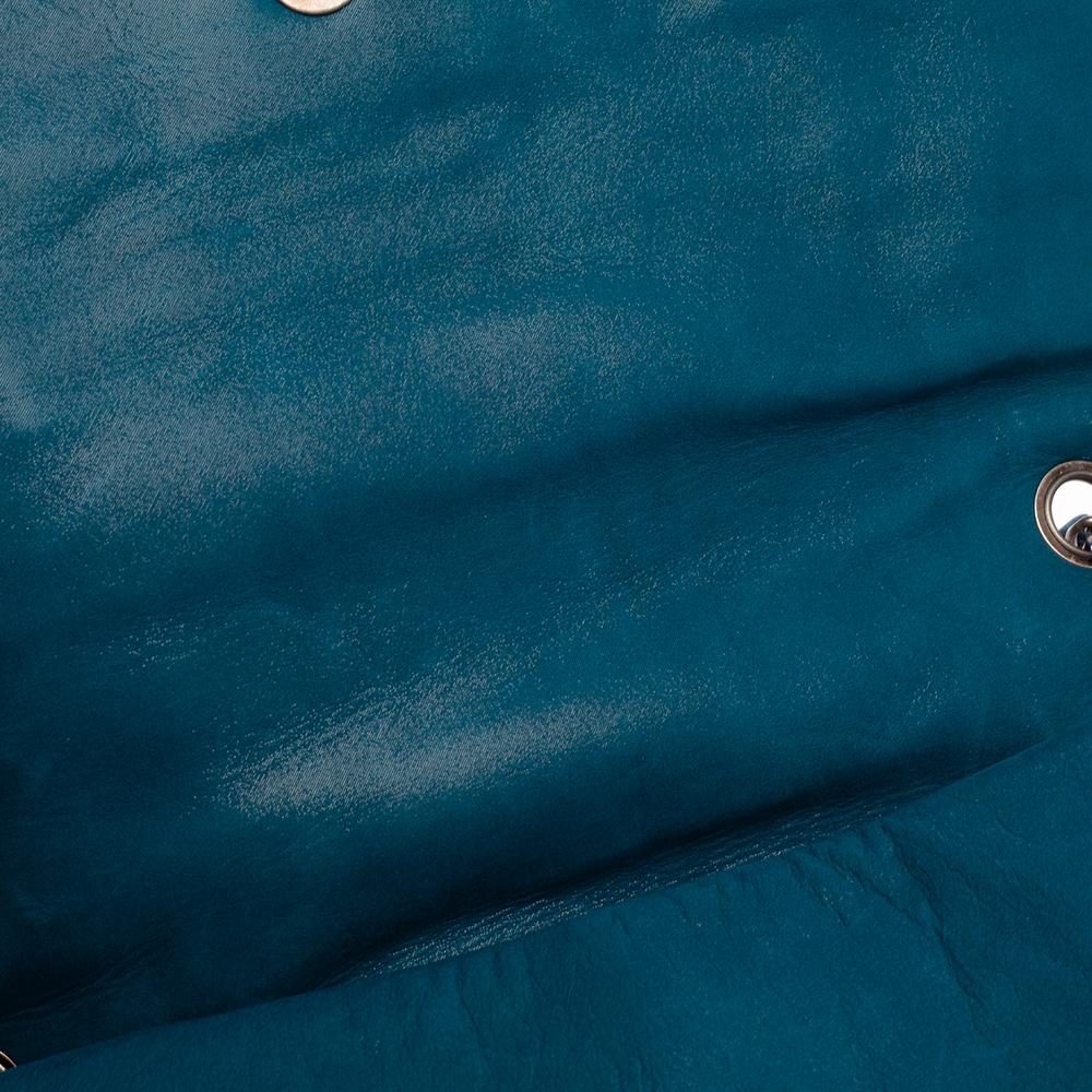 Chanel Blue Iridescent Glint Leather East West Flap Shoulder Bag 6