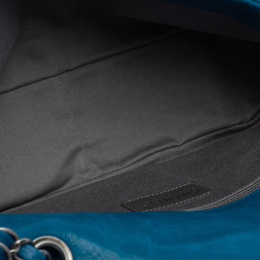 Chanel Blue Iridescent Glint Leather East West Flap Shoulder Bag 9