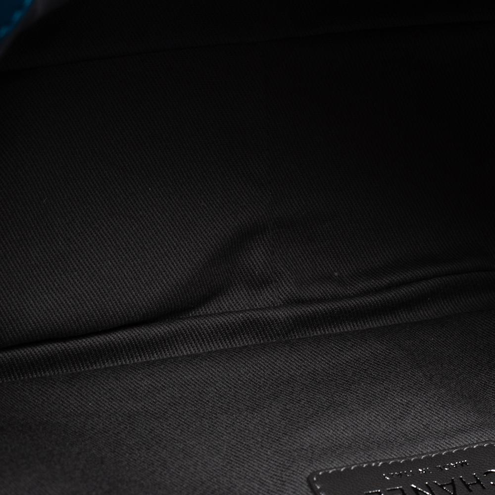 Chanel Blue Iridescent Glint Leather East West Flap Shoulder Bag 10