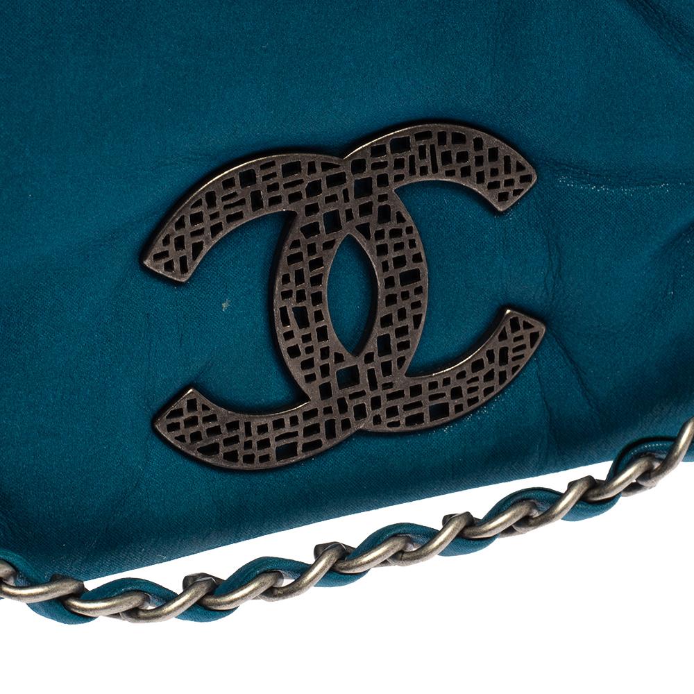 Chanel Blue Iridescent Glint Leather East West Flap Shoulder Bag 2