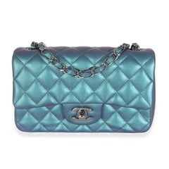 Chanel Blue Iridescent Quilted Calfskin Mini Rectangular Flap Bag