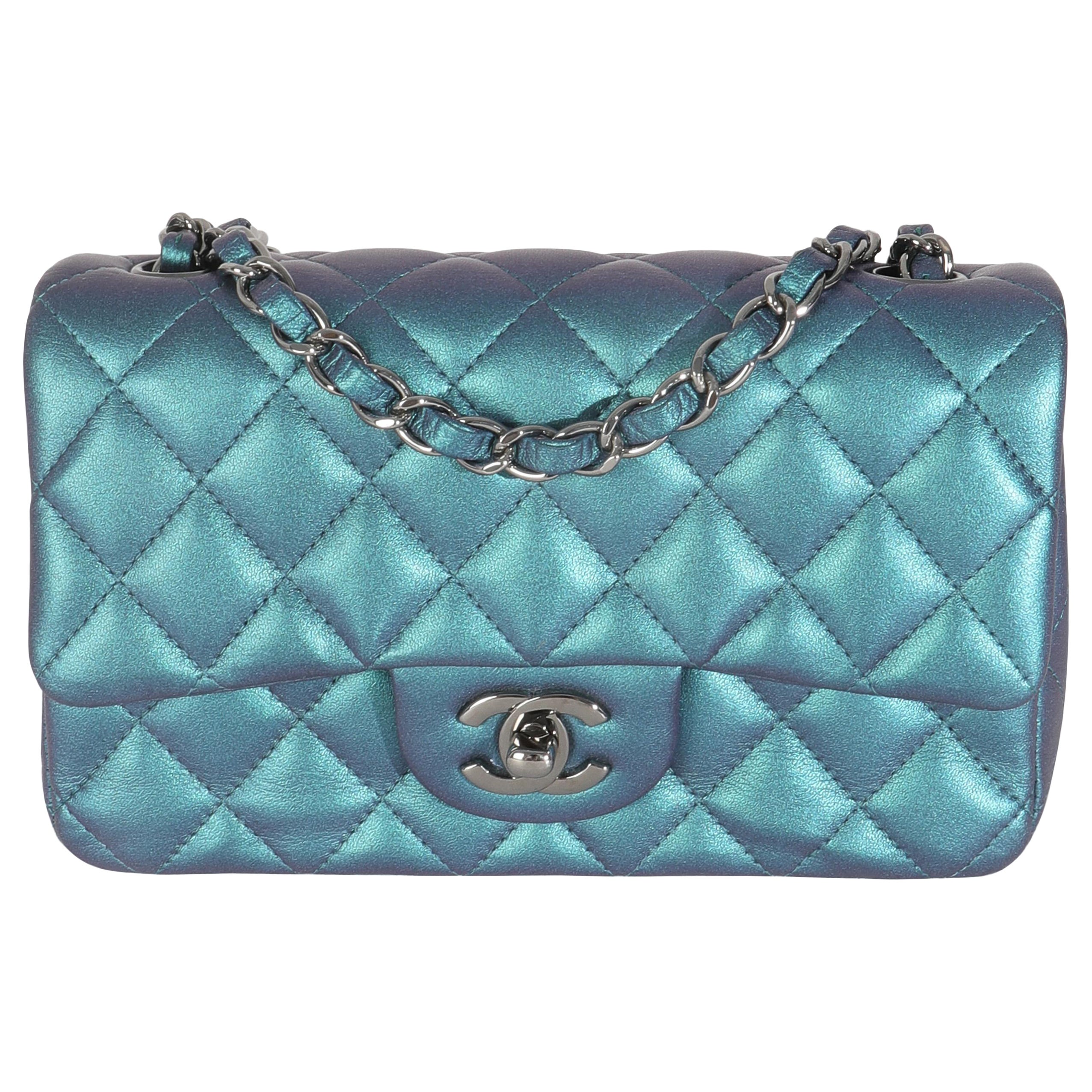 Chanel Blue Iridescent Quilted Calfskin Mini Rectangular Flap Bag