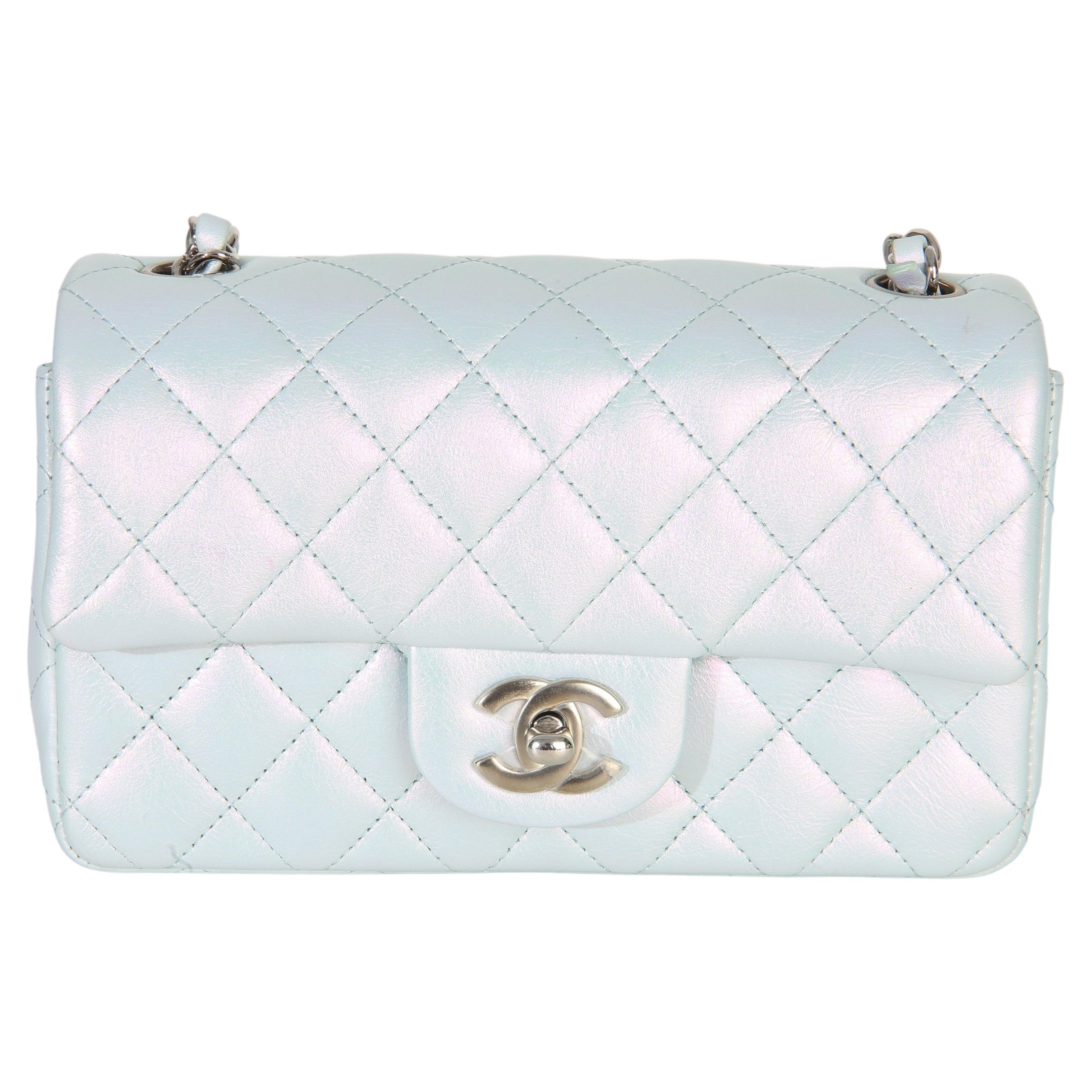 Chanel Blue Iridescent Quilted Goatskin Rectangular Mini Flap
