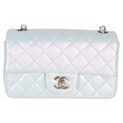Chanel Blue Iridescent Quilted Goatskin Rectangular Mini Flap