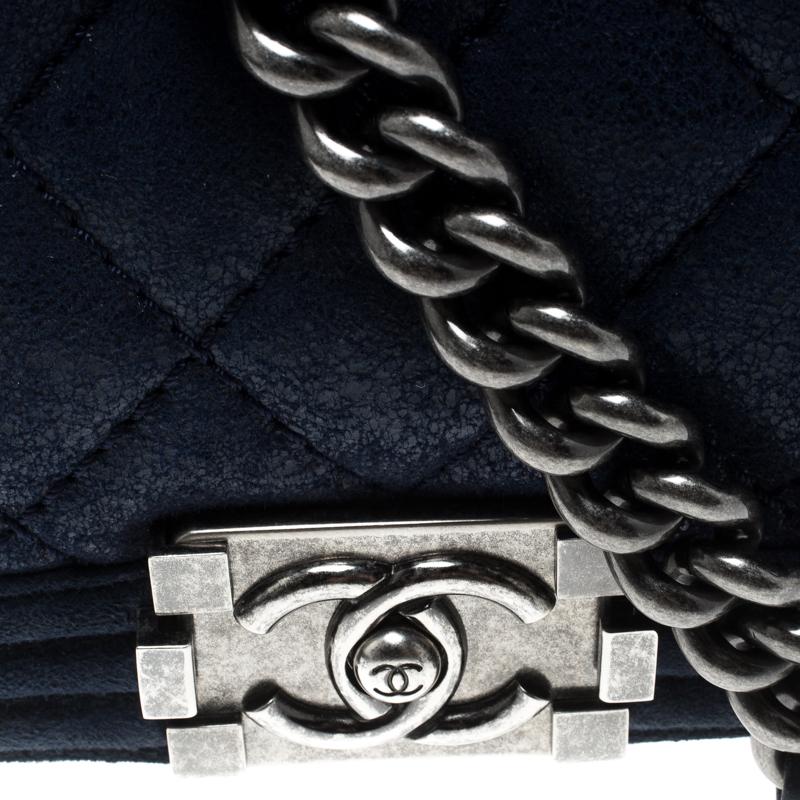 Chanel Blue Iridescent Suede Small Gentle Square Boy Bag 2