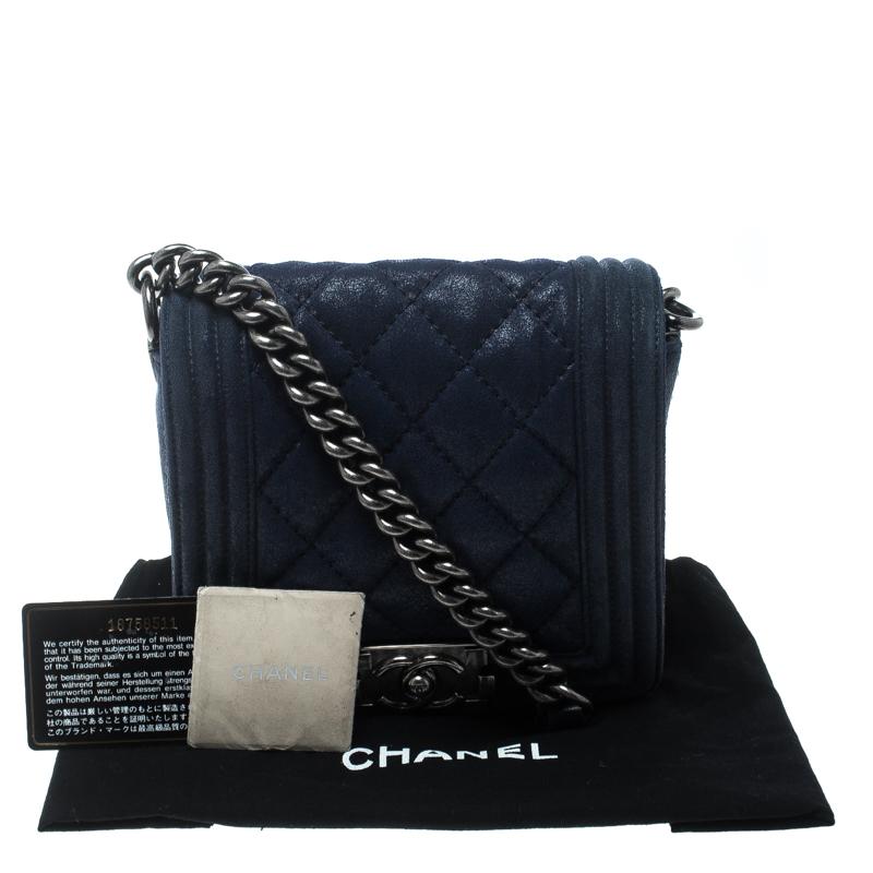 Chanel Blue Iridescent Suede Small Gentle Square Boy Bag 4
