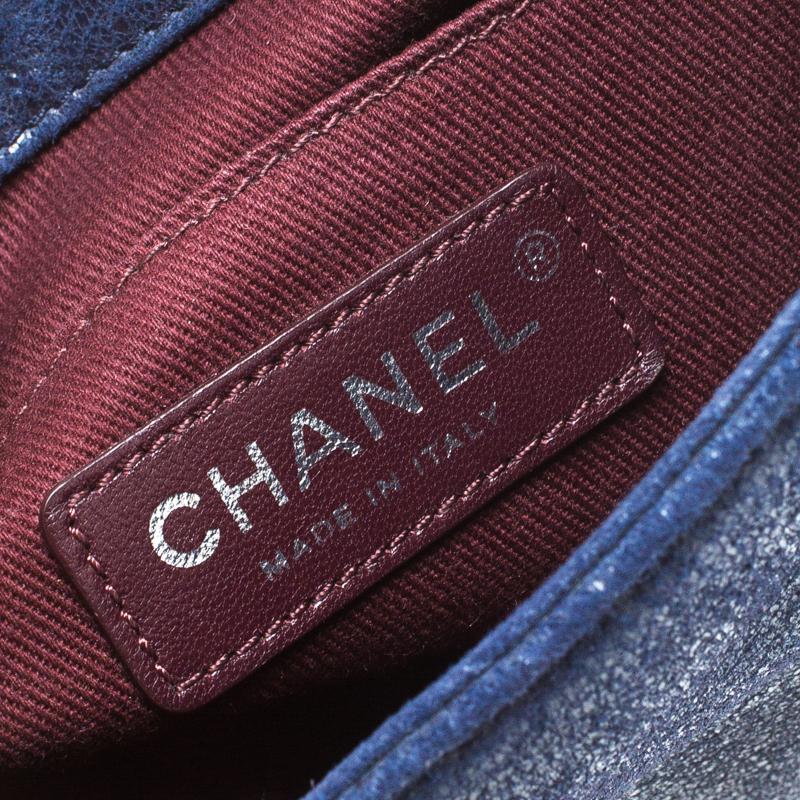 Chanel Blue Iridescent Suede Small Gentle Square Boy Bag In Good Condition In Dubai, Al Qouz 2