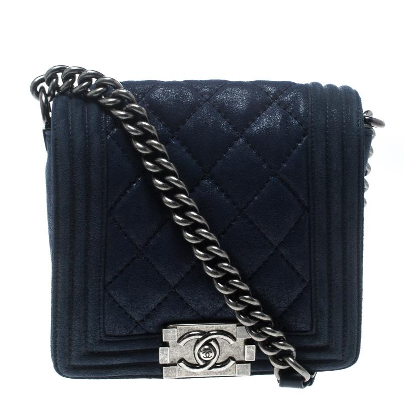 Chanel Blue Iridescent Suede Small Gentle Square Boy Bag