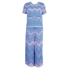 Chanel Blue Jacquard Knit Top And Culottes Set S