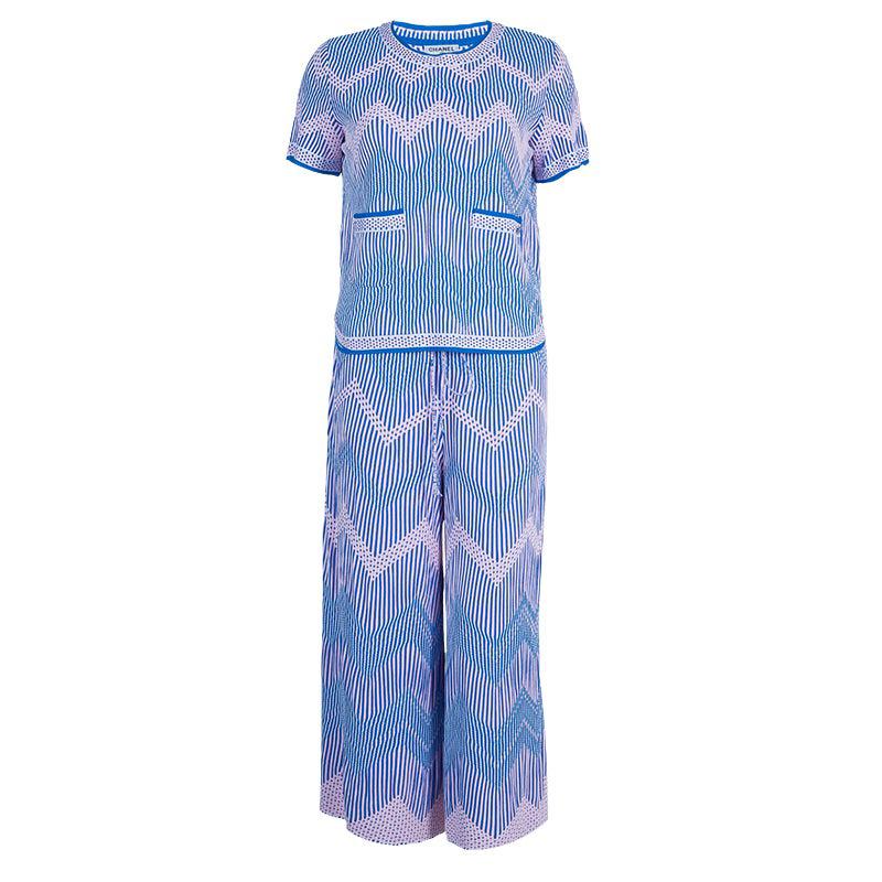 Chanel Blue Jacquard Knit Top And Culottes Set S