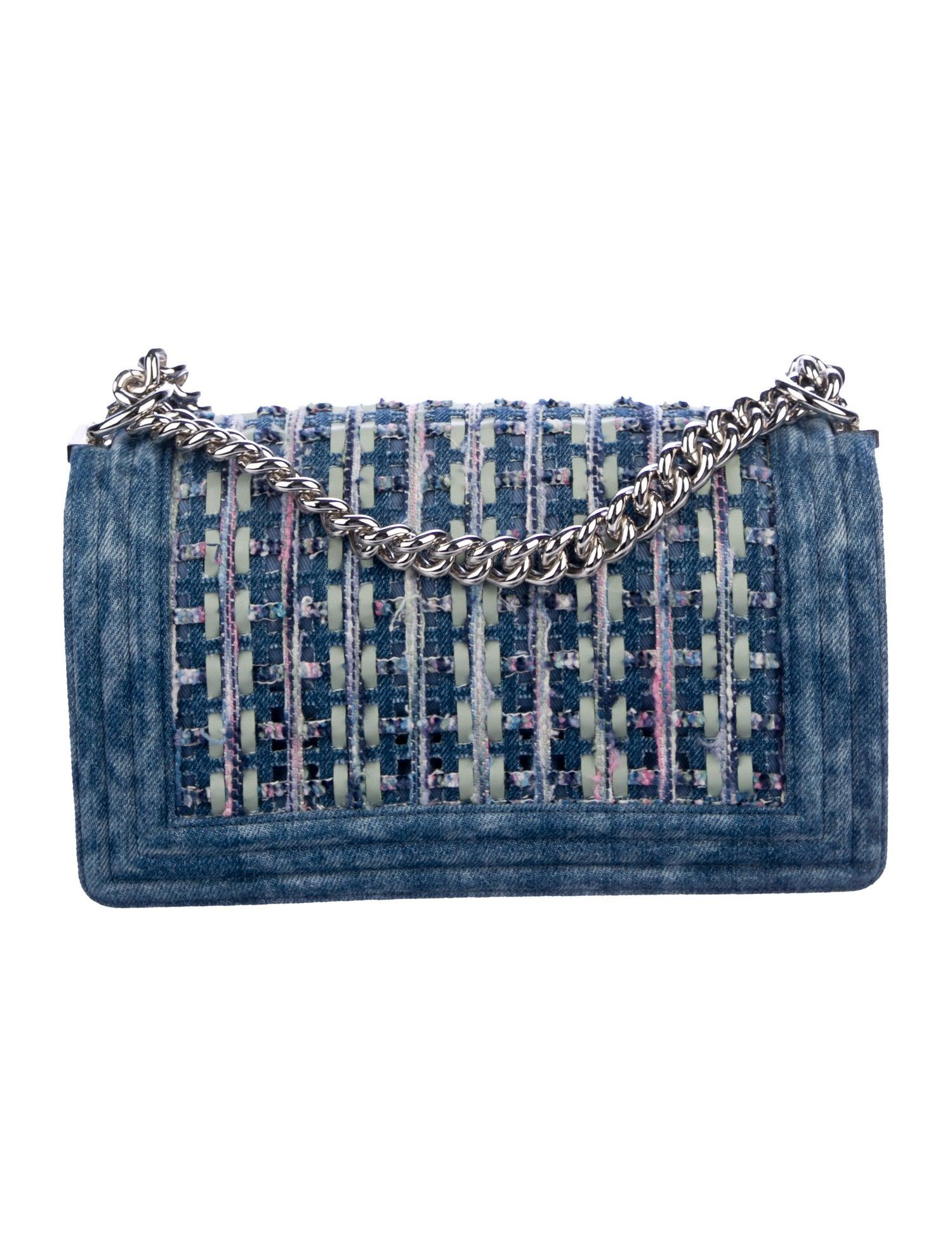 Women's Chanel NEW  Blue Jean Stonewash Denim Pink Silver Evening Shoulder Flap Bag