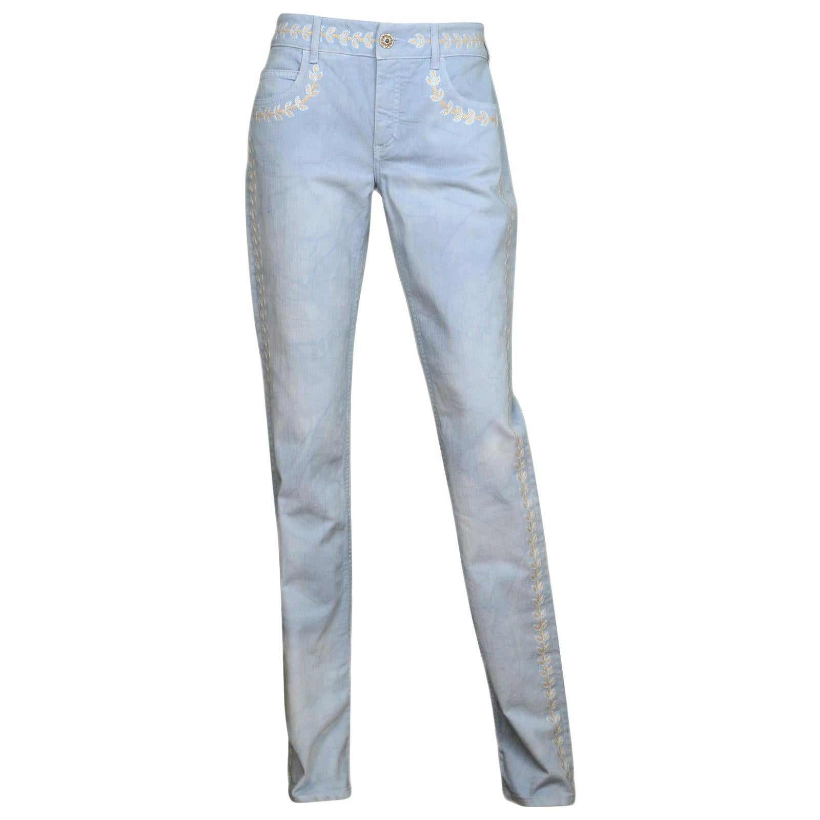 Chanel Jeans - US 8 - 40 - Wide Leg Blue Denim Pants Flare CC Logo 09  Cruise at 1stDibs
