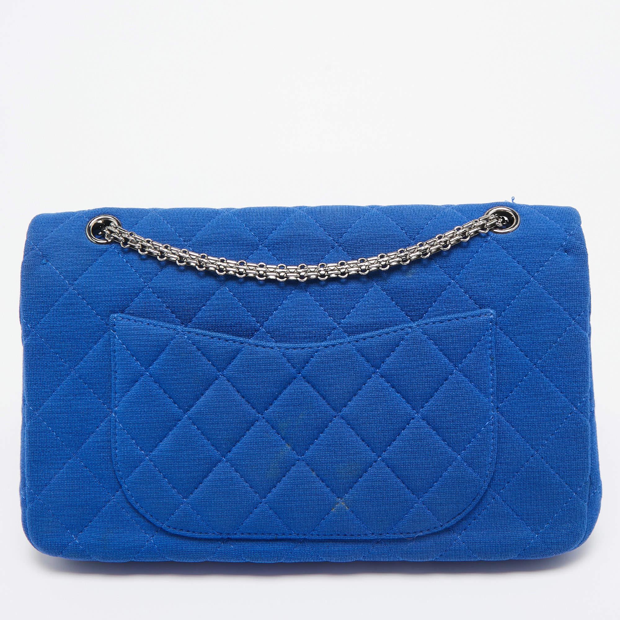 Chanel Blue Jersey Classic 227 Reissue 2.55 Flap Bag For Sale 9
