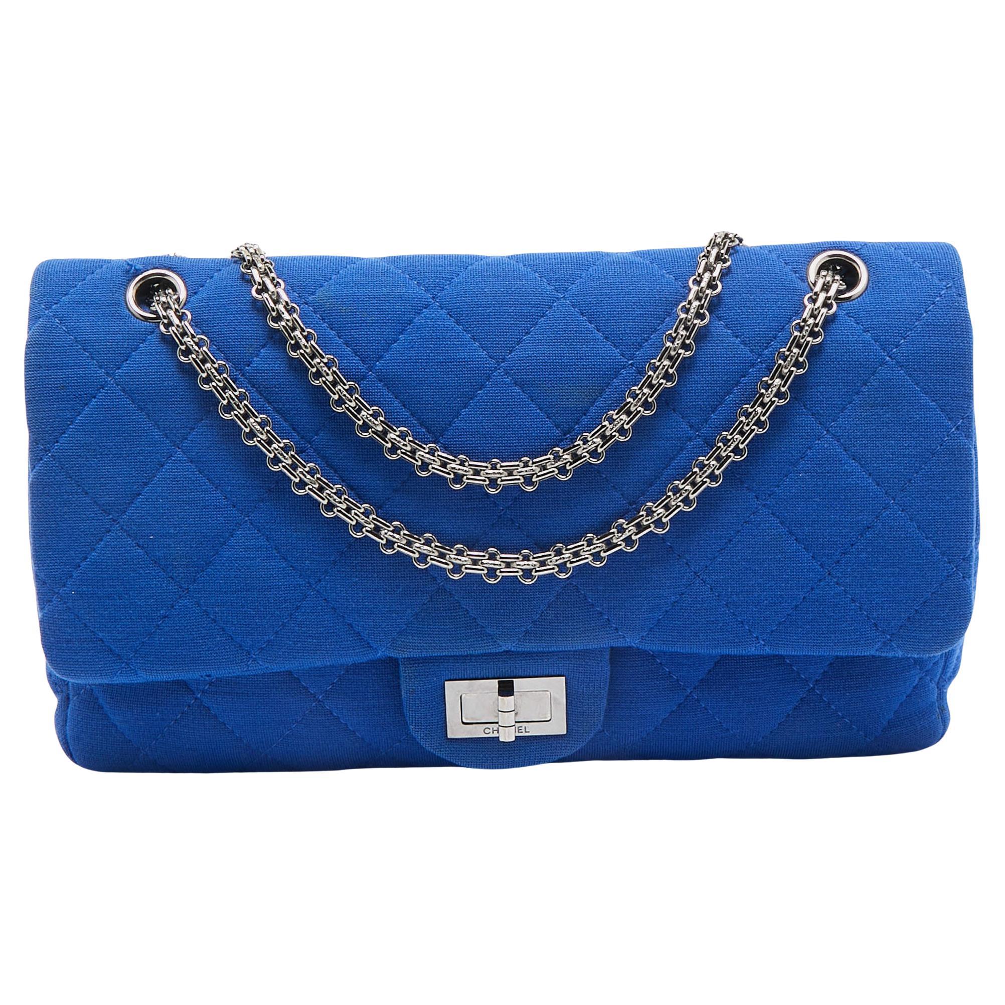 Chanel Blue Jersey Classic 227 Reissue 2.55 Flap Bag For Sale