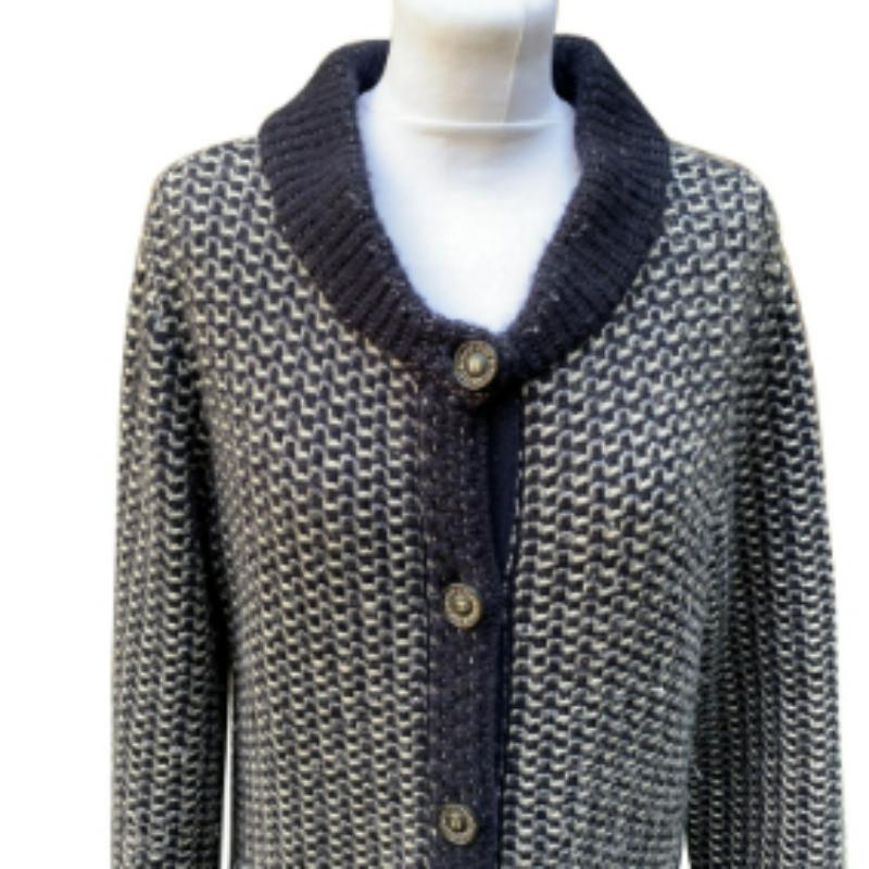 Women's Chanel Blue Knit Cashmere Silk Long Cardigan Size 38 FR For Sale