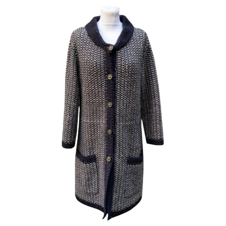 Chanel Blue Knit Cashmere Silk Long Cardigan Size 38 FR For Sale