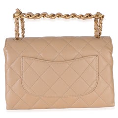 Chanel Beige Quilted Lambskin Chain Top Handle Small Flap Bag