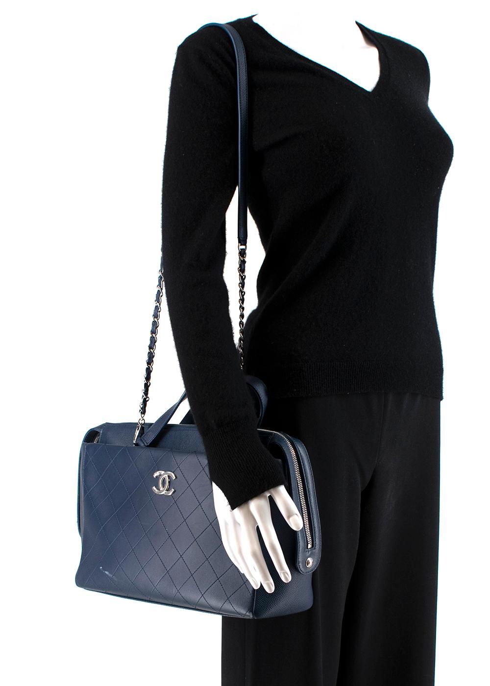 Chanel Blue Lambskin & Caviar Calfskin CC Top Handle Shopper For Sale 4