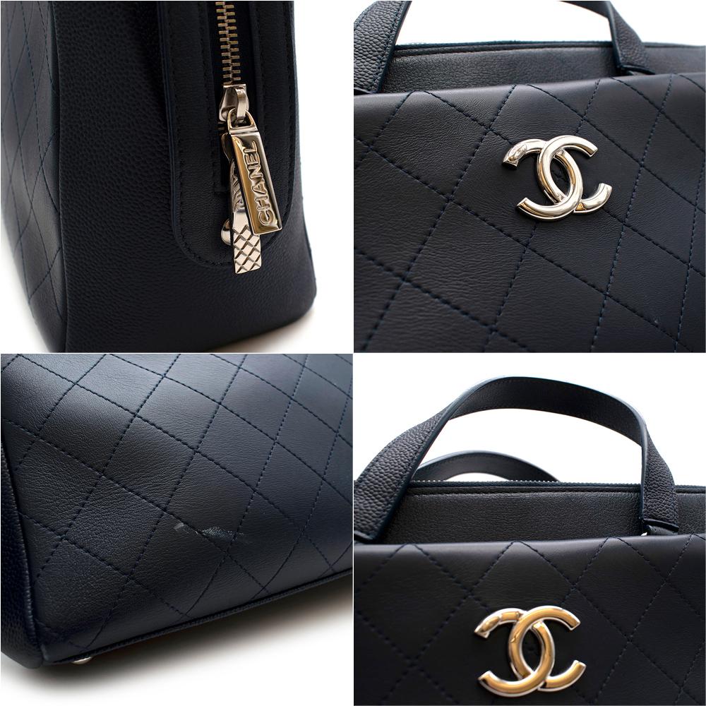 Women's Chanel Blue Lambskin & Caviar Calfskin CC Top Handle Shopper For Sale