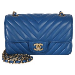 Chanel Blue Lambskin Chevron Mini Rectangular Flap Bag